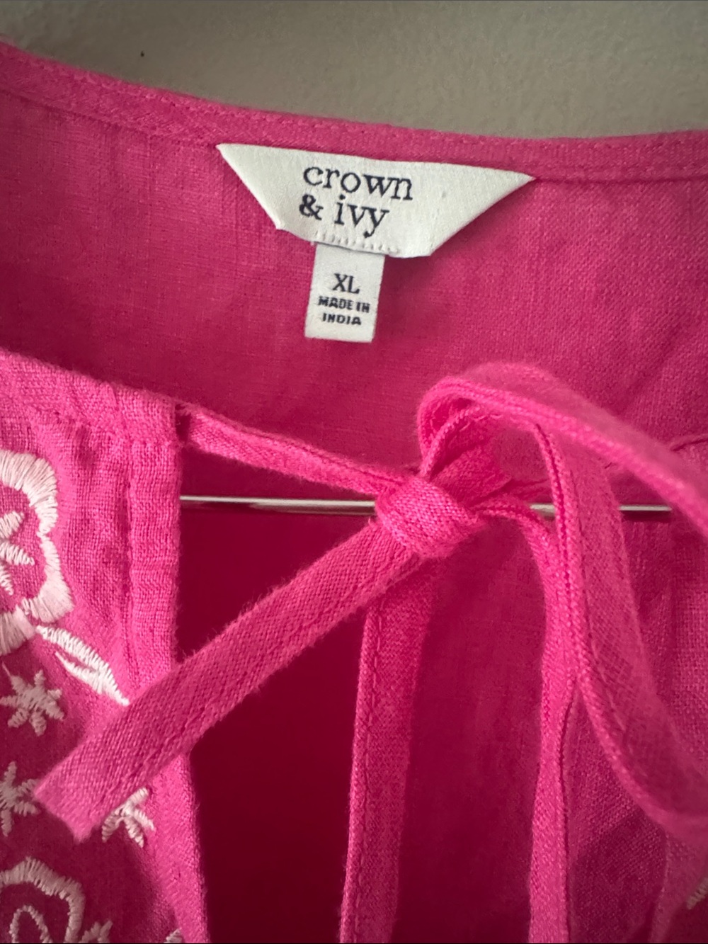 crown & ivy Hot Pink Embroidered Tie-Front Sundress - Picture 2 of 2